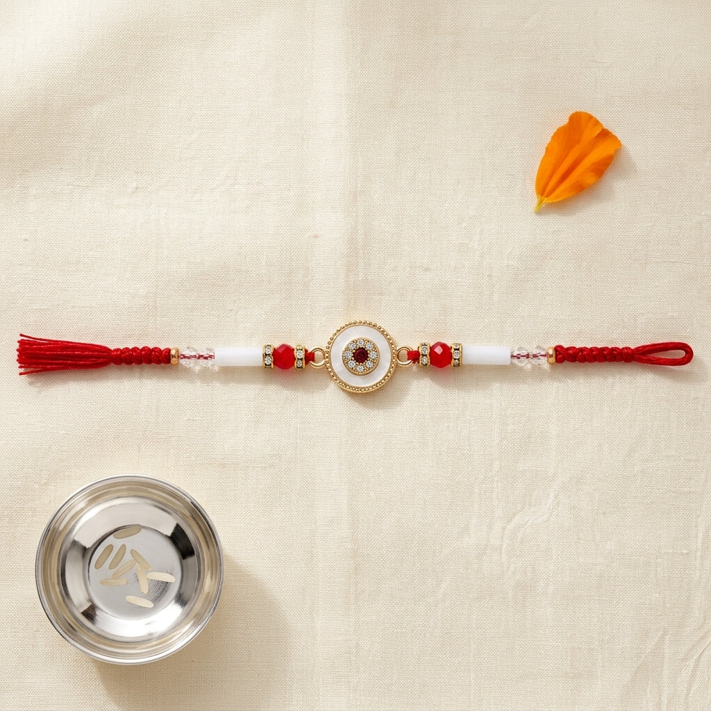 Mother-of-Pearl Evil Eye (Nazariya) Rakhi with Tassel