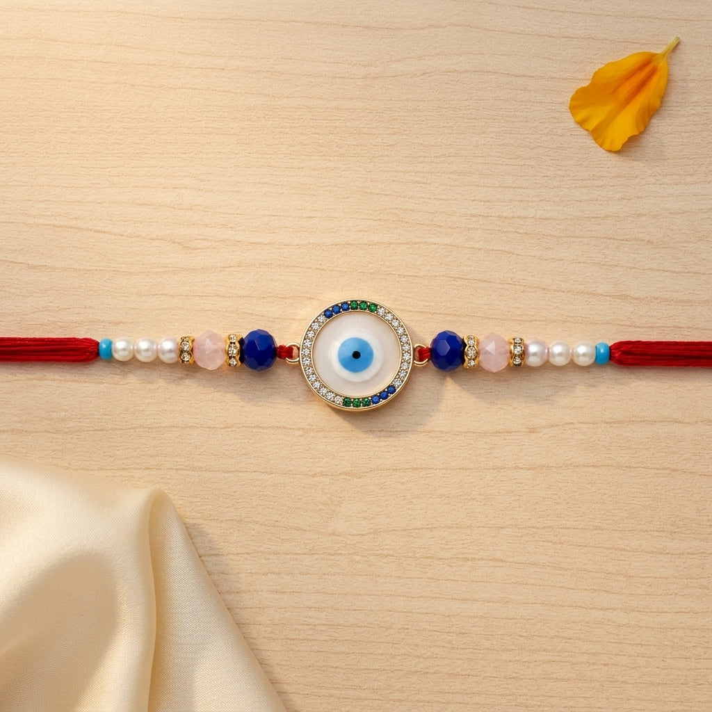 Blue Evil Eye (Nazar) Rakhi with Pearls