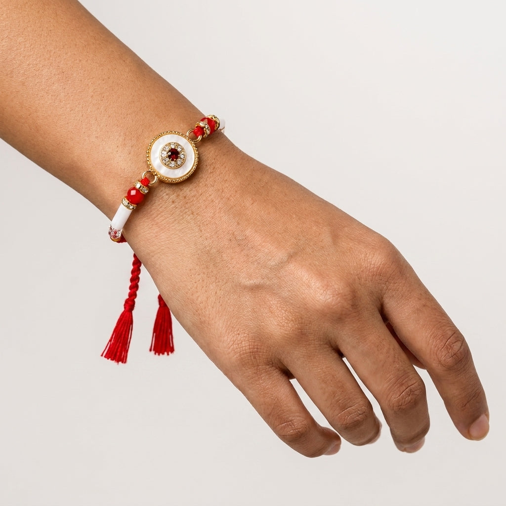Mother-of-Pearl Evil Eye (Nazariya) Rakhi with Tassel