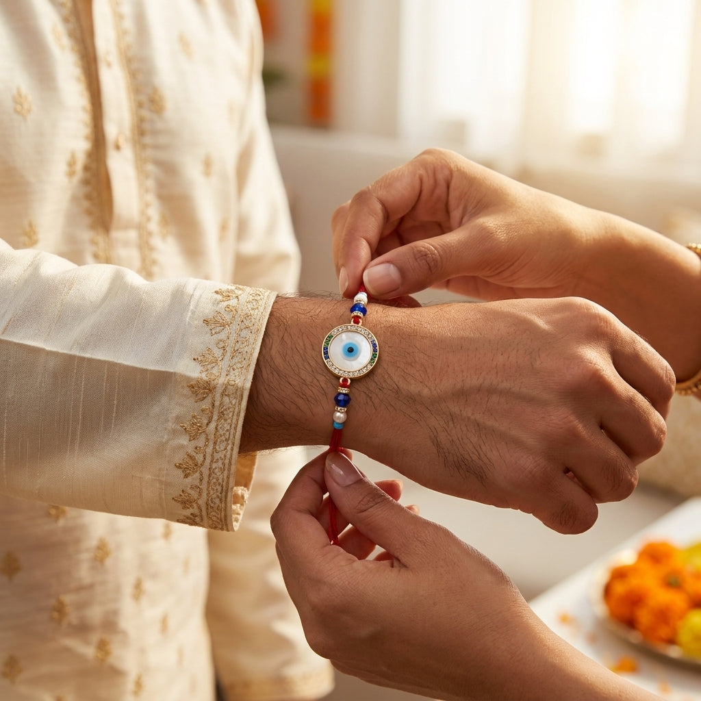 Blue Evil Eye (Nazar) Rakhi with Pearls