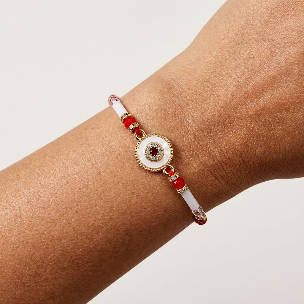 Mother-of-Pearl Evil Eye (Nazariya) Rakhi with Tassel