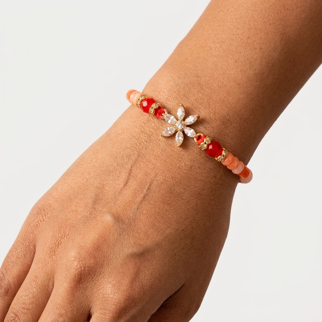Sparkling American Diamond Floral Rakhi