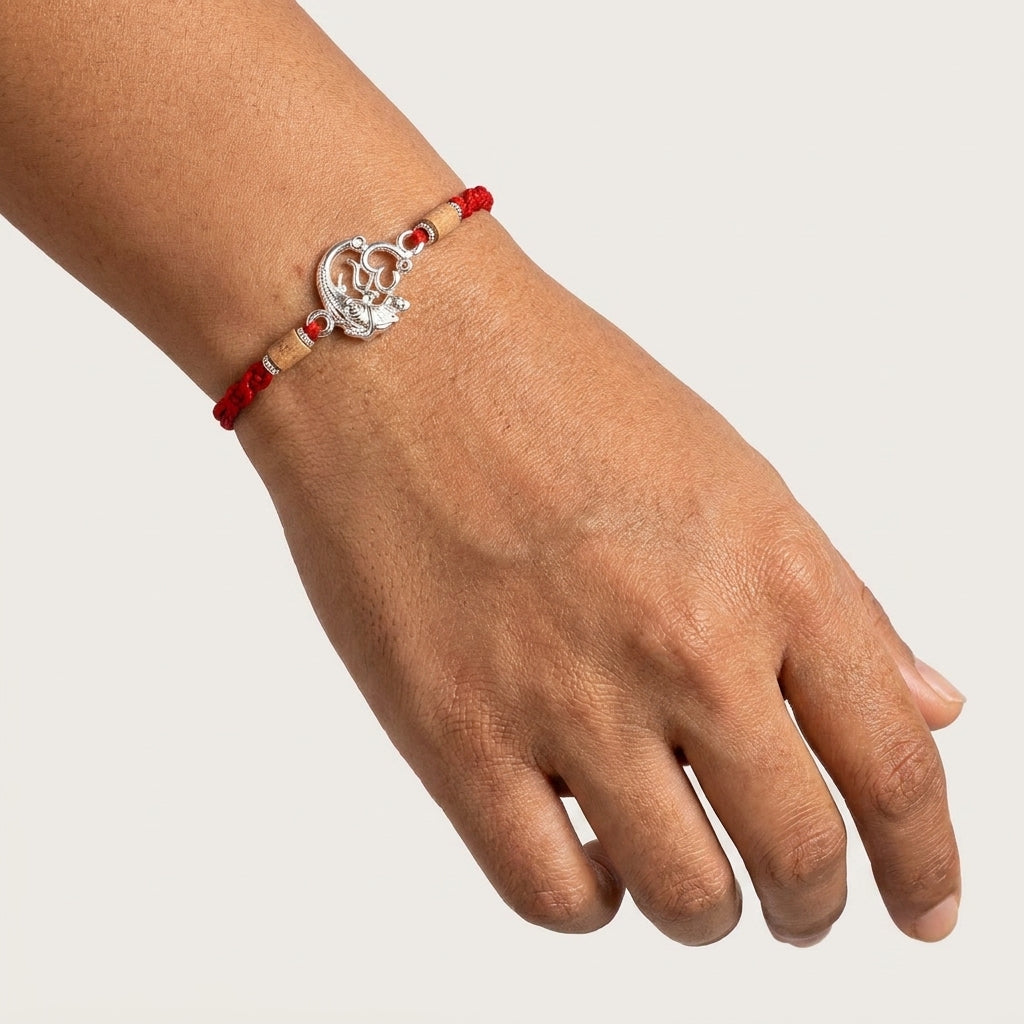 Silver Oxidized Peacock Rakhi