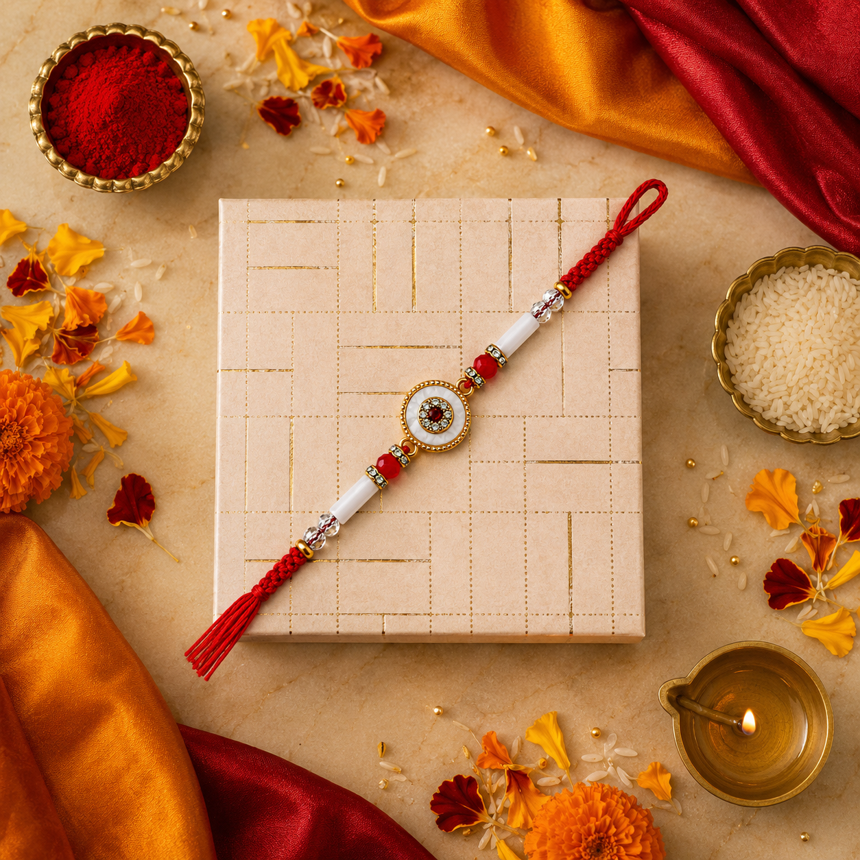 Mother-of-Pearl Evil Eye (Nazariya) Rakhi with Tassel